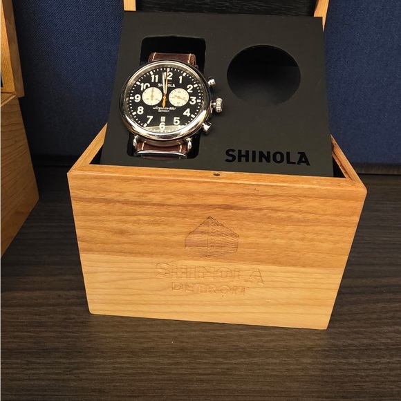 Shinola Black Dial Watch with Brown Leather Strap - Picture 2 of 3